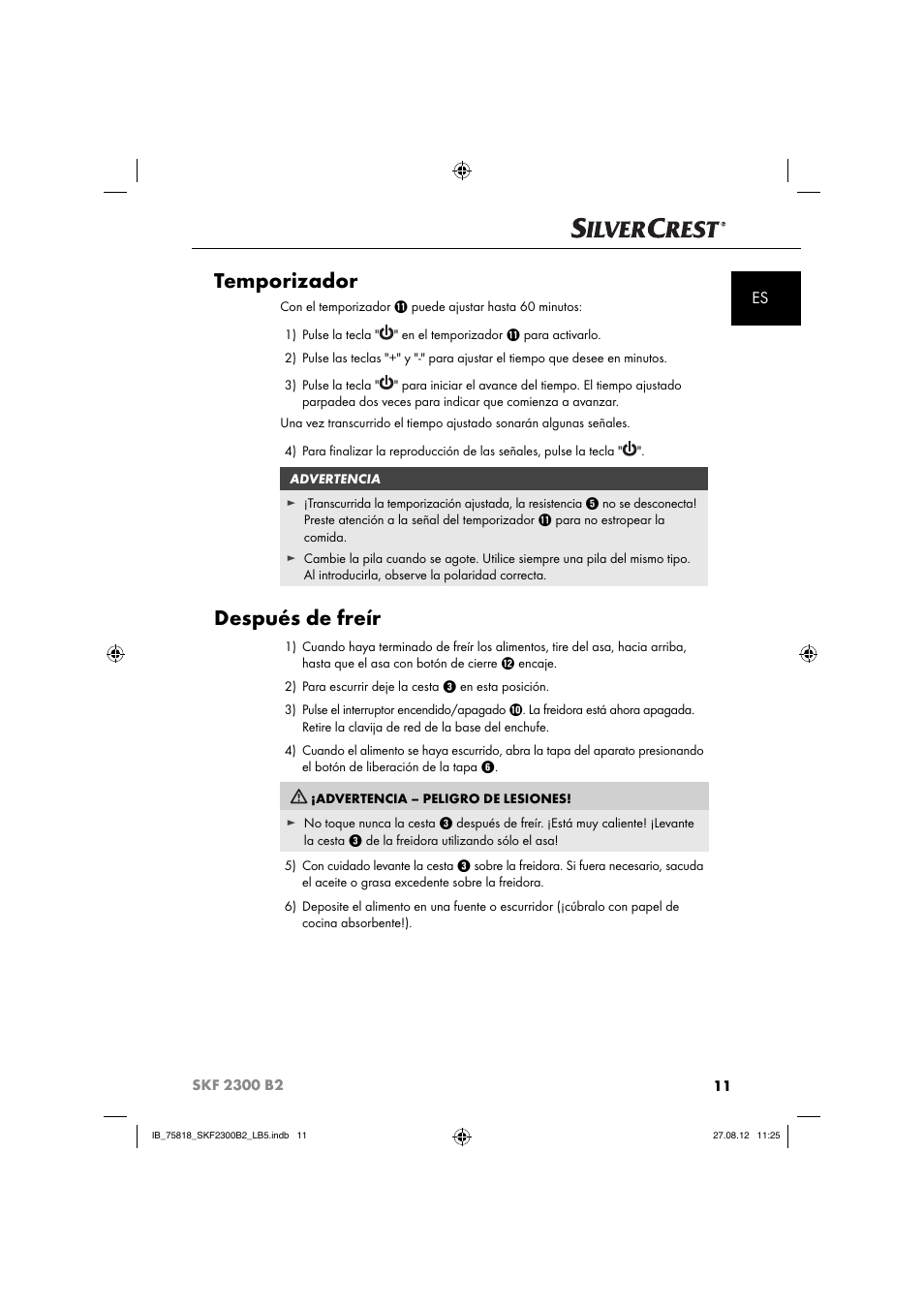 Temporizador, Después de freír | Silvercrest SKF 2300 B2 User Manual | Page 14 / 84