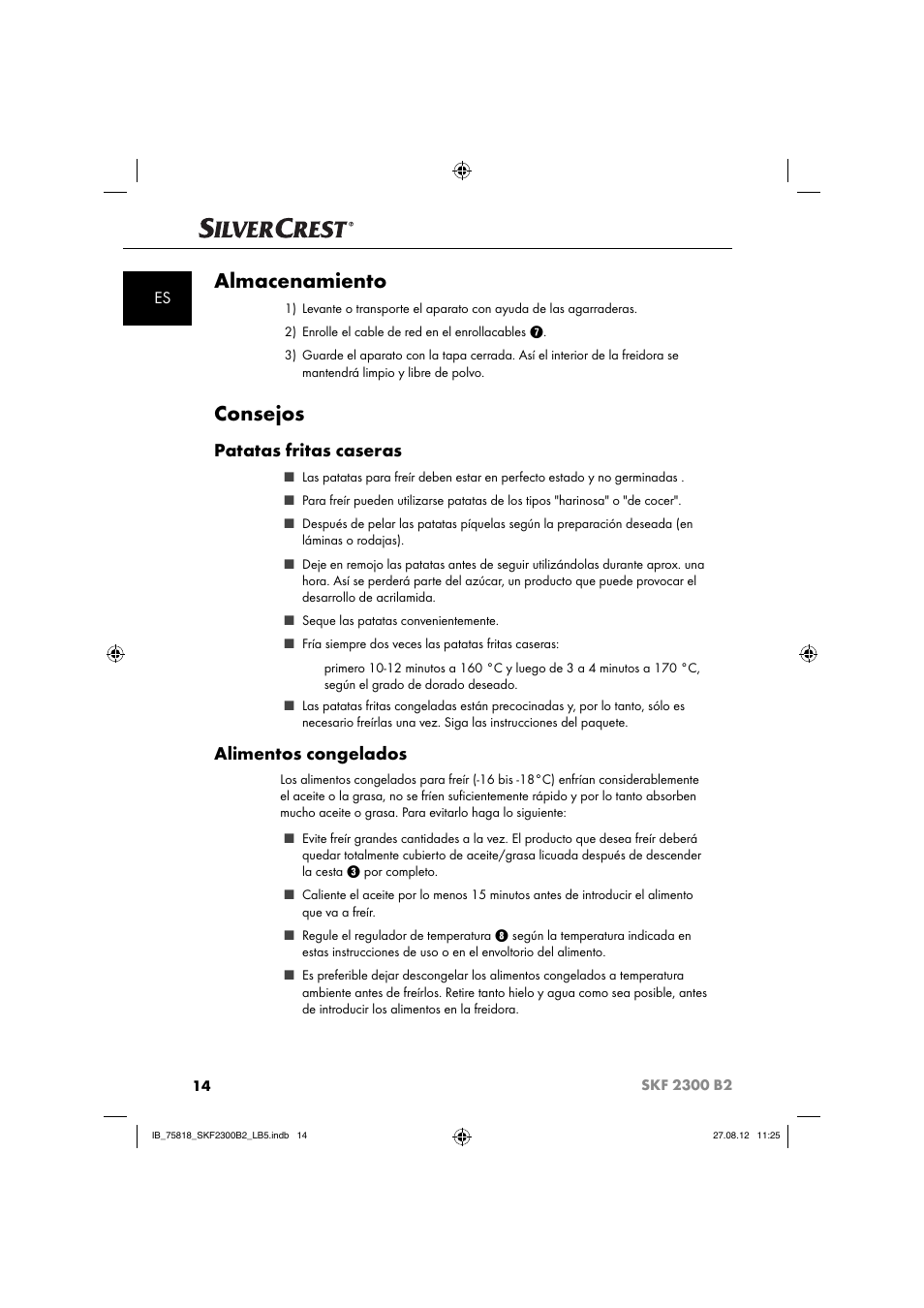 Almacenamiento, Consejos, Patatas fritas caseras | Alimentos congelados | Silvercrest SKF 2300 B2 User Manual | Page 17 / 84