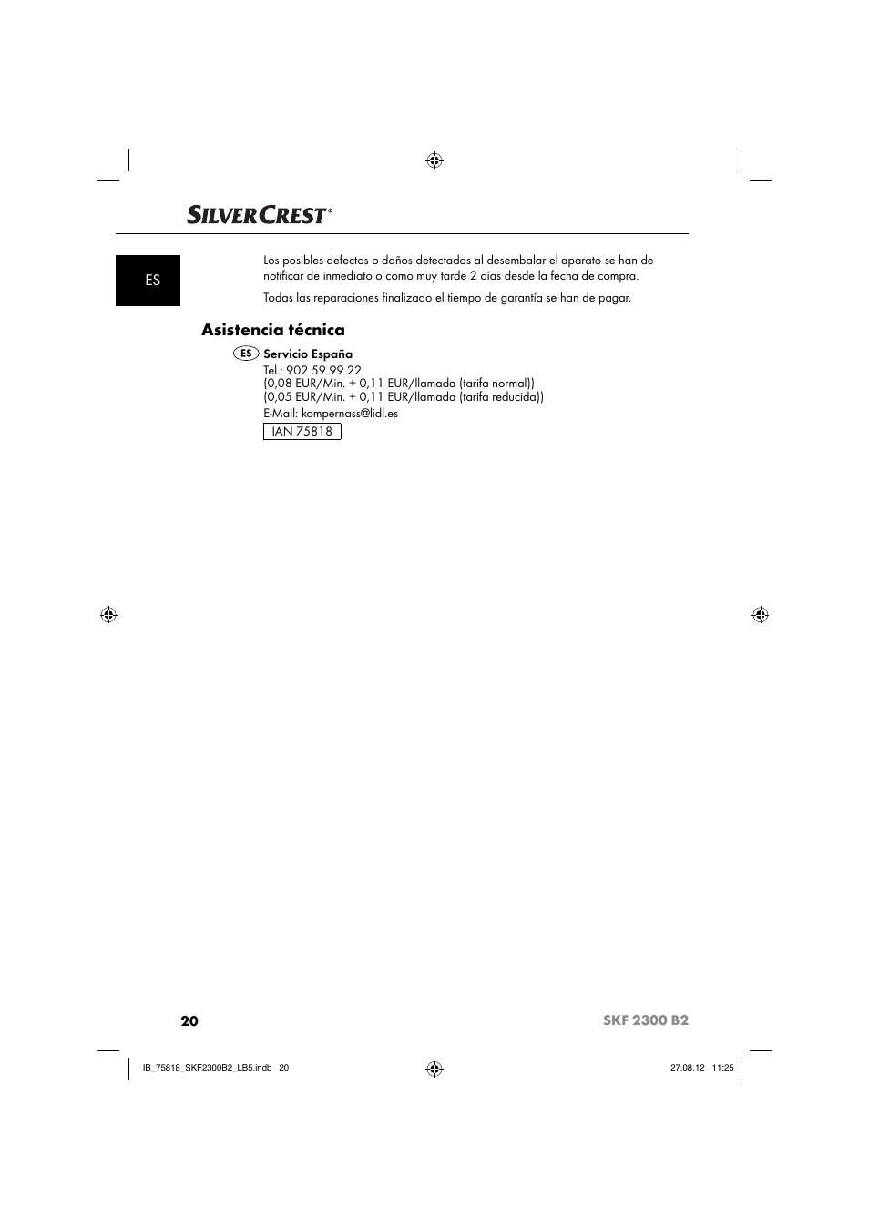 Asistencia técnica | Silvercrest SKF 2300 B2 User Manual | Page 23 / 84