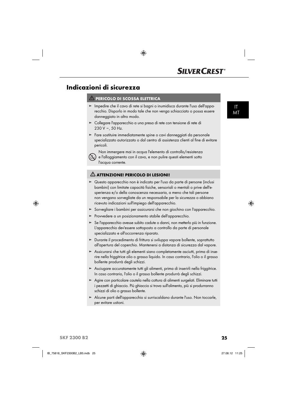 Indicazioni di sicurezza, It mt | Silvercrest SKF 2300 B2 User Manual | Page 28 / 84