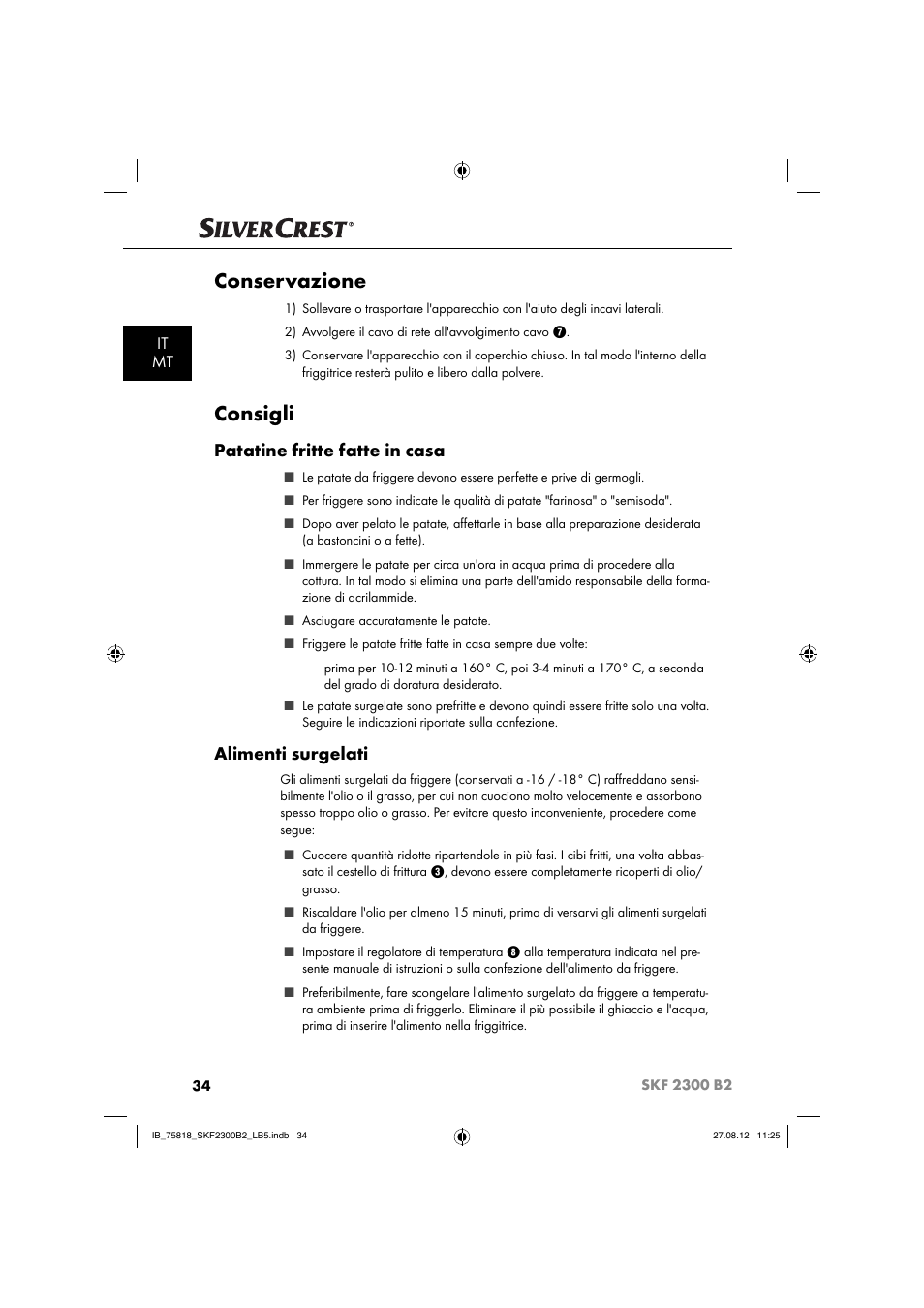 Conservazione, Consigli, Patatine fritte fatte in casa | Alimenti surgelati, It mt | Silvercrest SKF 2300 B2 User Manual | Page 37 / 84