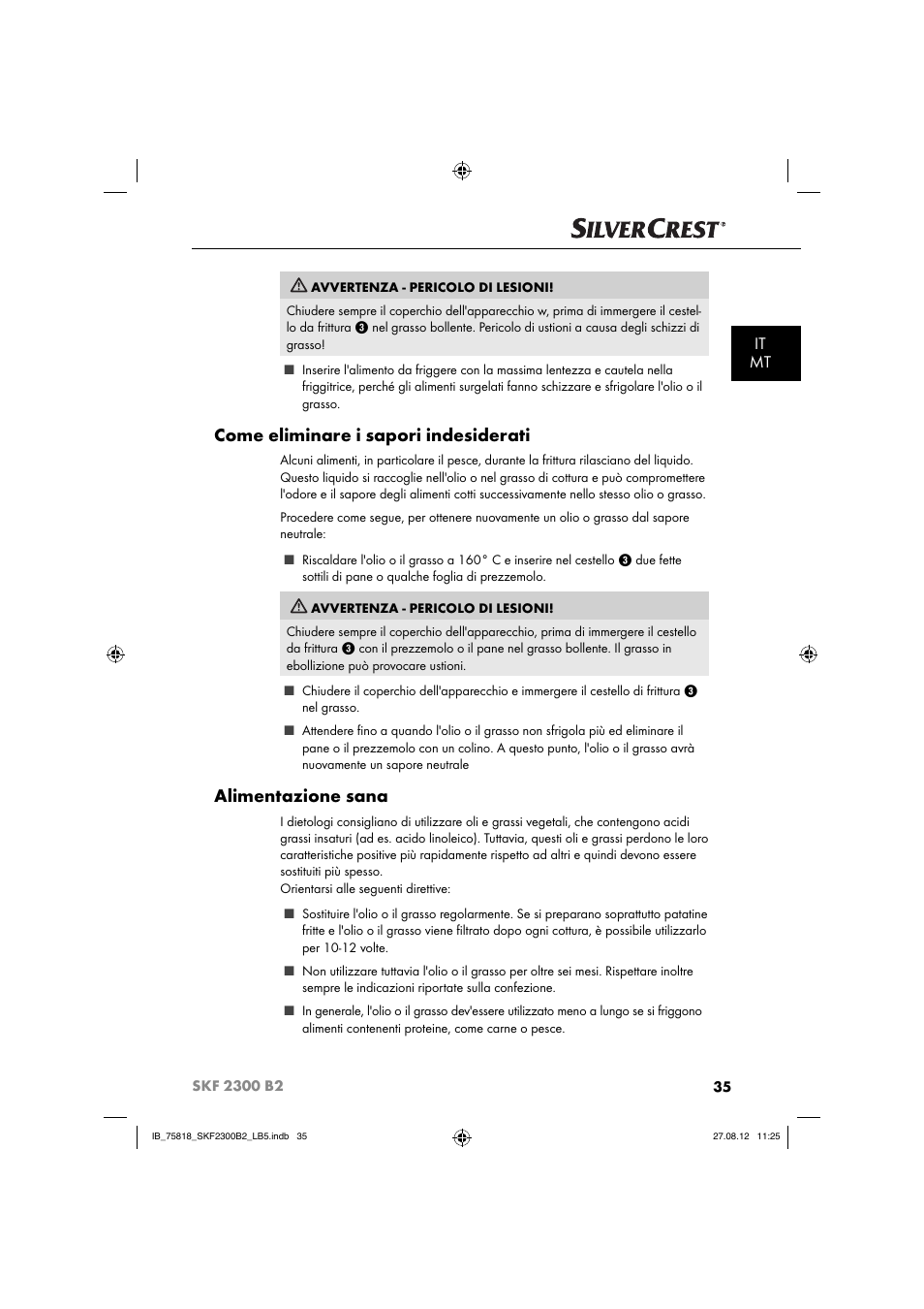 Come eliminare i sapori indesiderati, Alimentazione sana, It mt | Silvercrest SKF 2300 B2 User Manual | Page 38 / 84