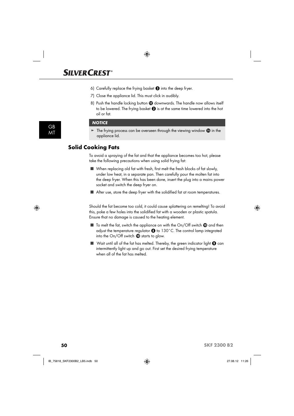 Solid cooking fats, Gb mt | Silvercrest SKF 2300 B2 User Manual | Page 53 / 84