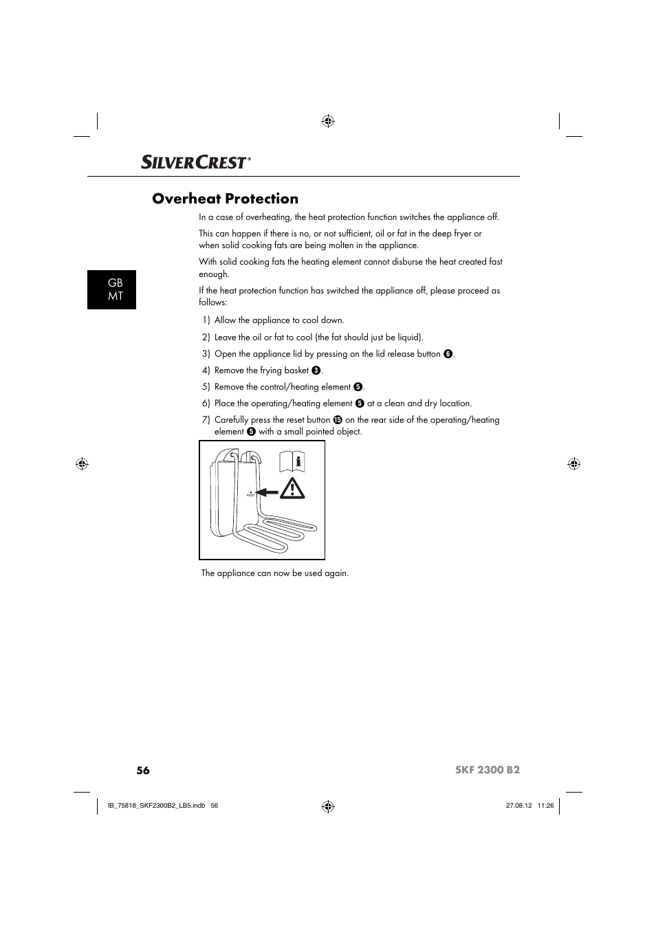 Overheat protection, Gb mt | Silvercrest SKF 2300 B2 User Manual | Page 59 / 84