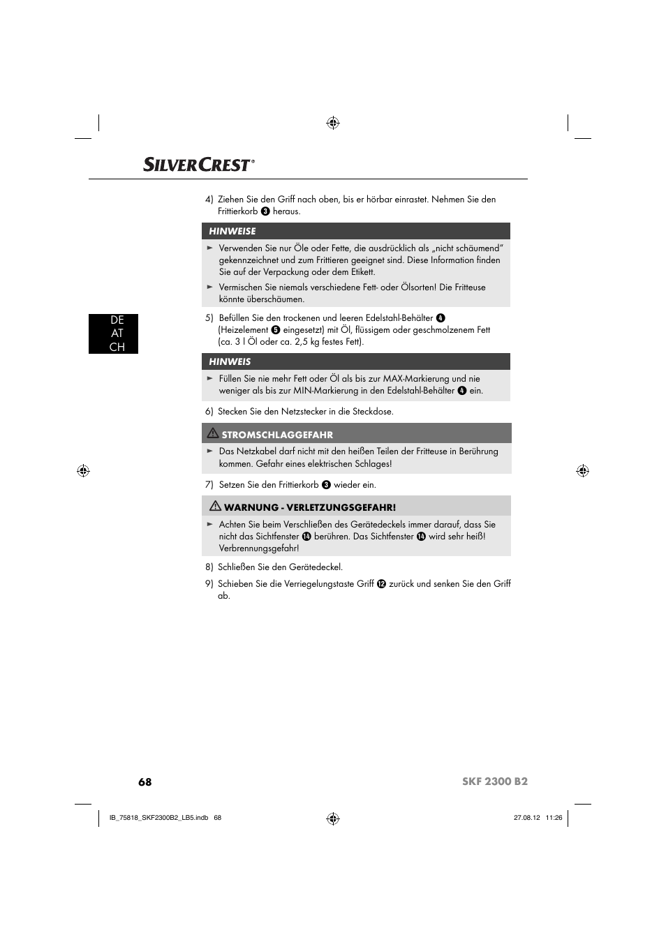 De at ch | Silvercrest SKF 2300 B2 User Manual | Page 71 / 84