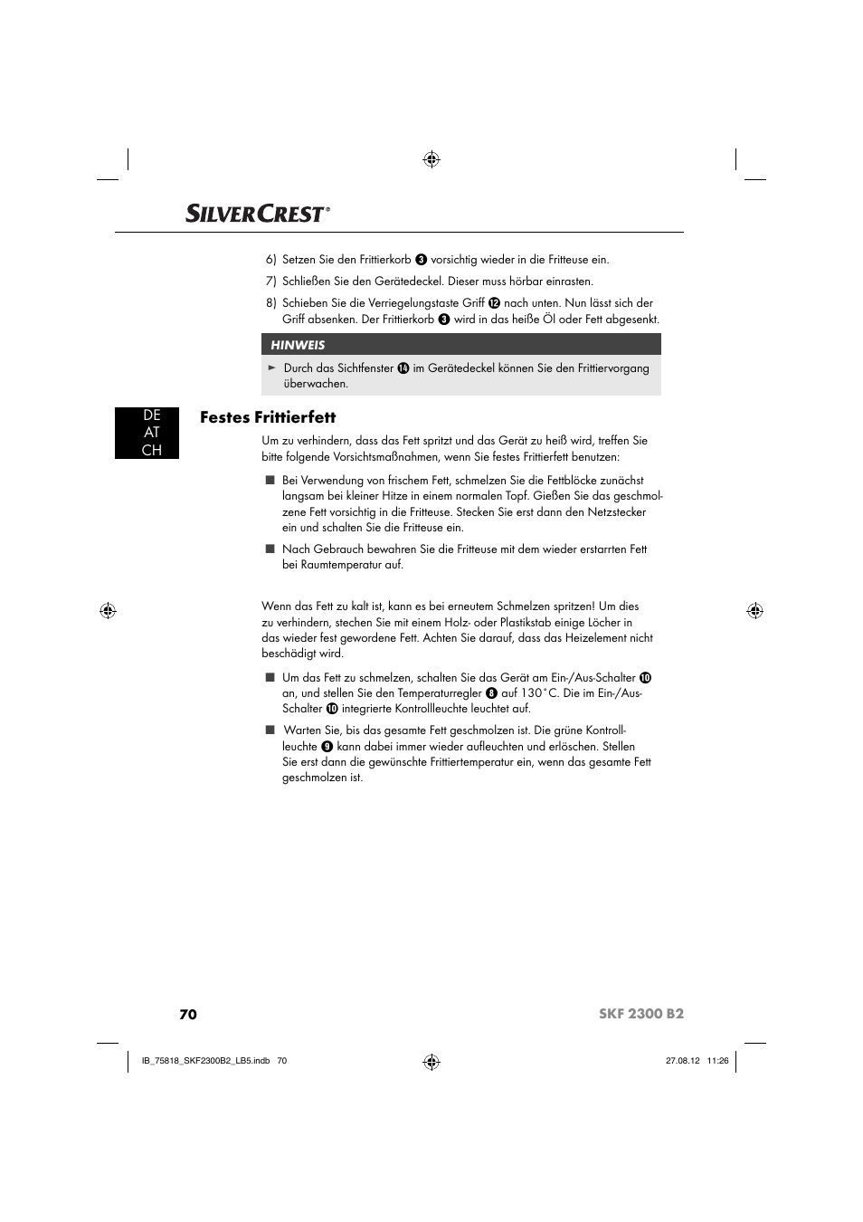 Festes frittierfett, De at ch | Silvercrest SKF 2300 B2 User Manual | Page 73 / 84