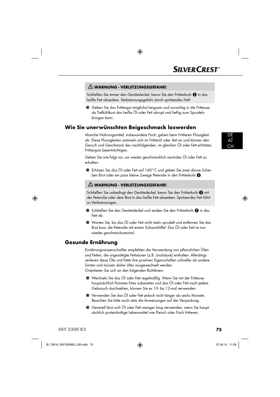 Wie sie unerwünschten beigeschmack loswerden, Gesunde ernährung, De at ch | Silvercrest SKF 2300 B2 User Manual | Page 78 / 84