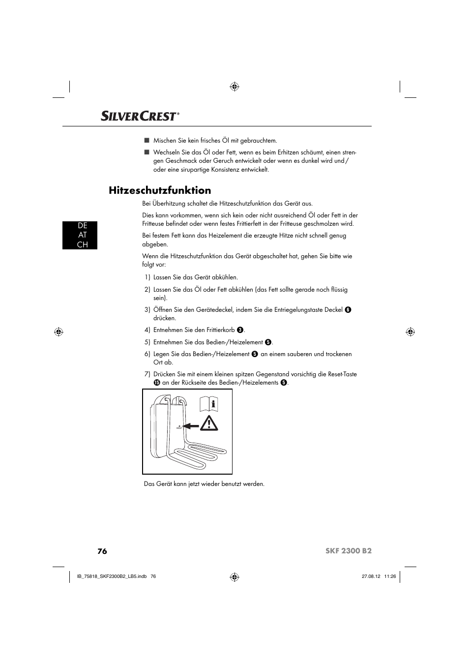 Hitzeschutzfunktion, De at ch | Silvercrest SKF 2300 B2 User Manual | Page 79 / 84