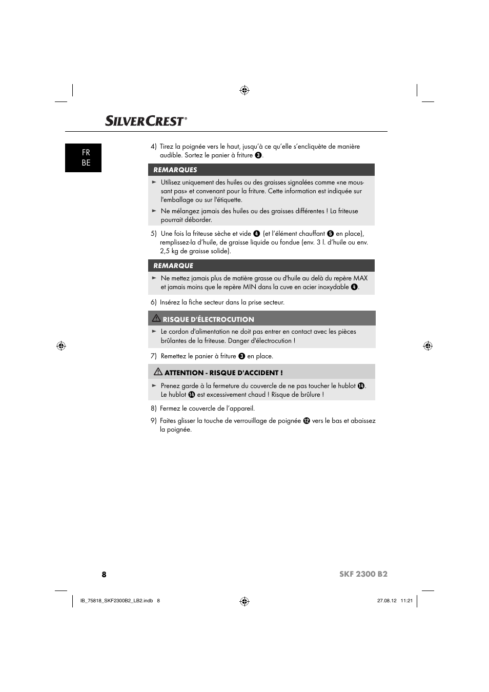 Fr be | Silvercrest SKF 2300 B2 User Manual | Page 11 / 84