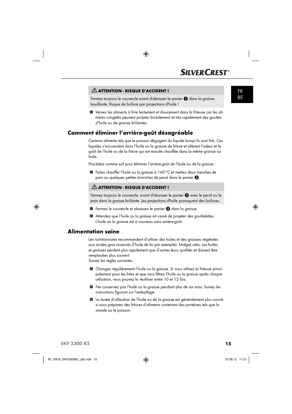 Comment éliminer l’arrière-goût désagréable, Alimentation saine, Fr be | Silvercrest SKF 2300 B2 User Manual | Page 18 / 84