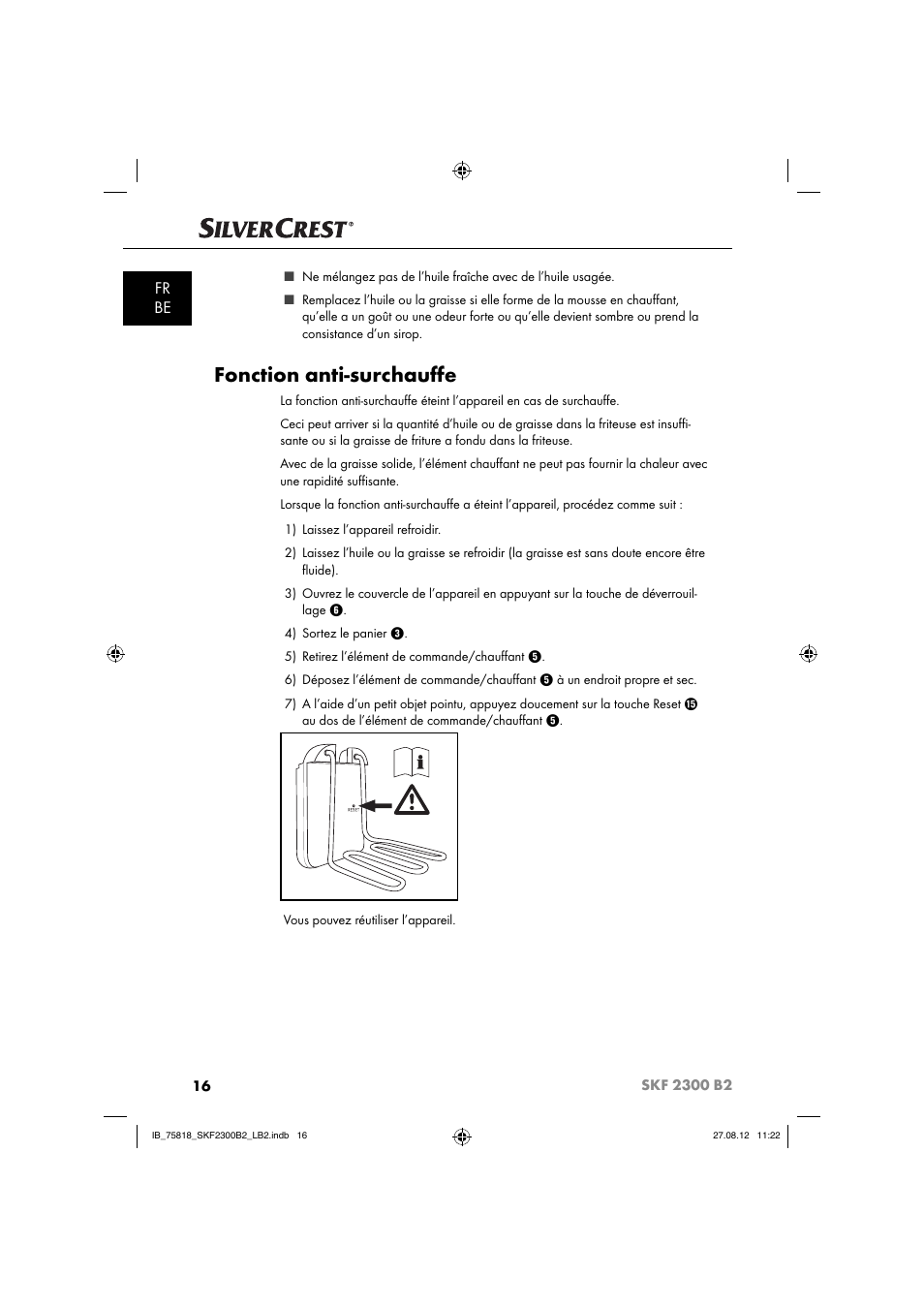 Fonction anti-surchauﬀ e, Fr be | Silvercrest SKF 2300 B2 User Manual | Page 19 / 84