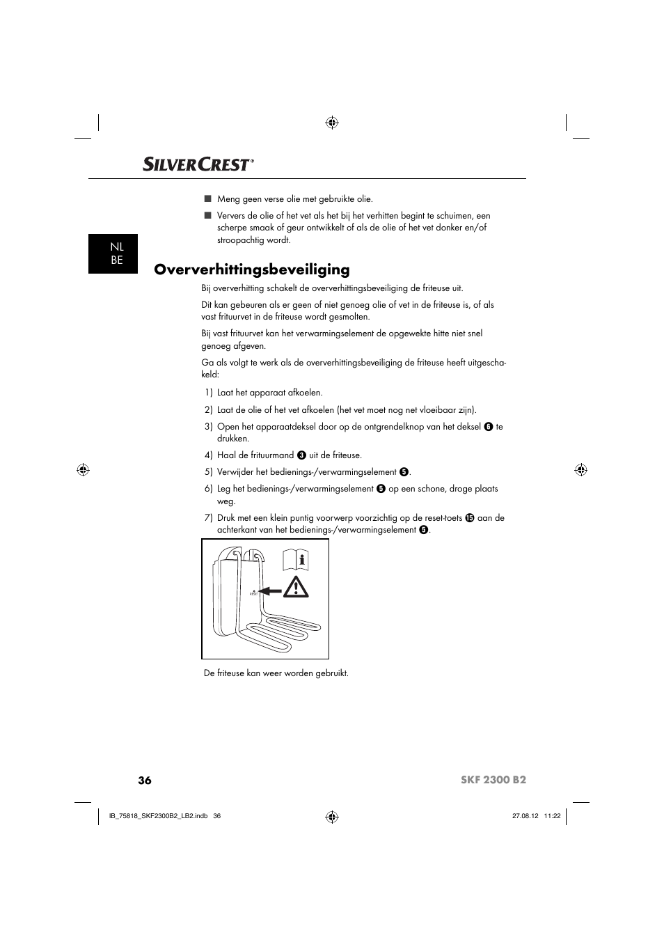 Oververhittingsbeveiliging, Nl be | Silvercrest SKF 2300 B2 User Manual | Page 39 / 84