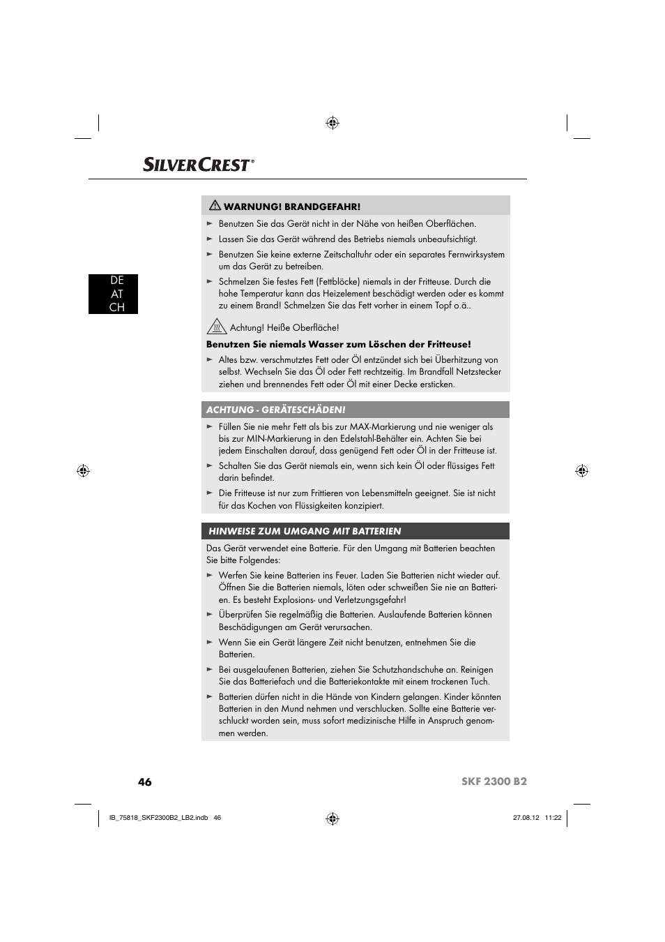 De at ch | Silvercrest SKF 2300 B2 User Manual | Page 49 / 84