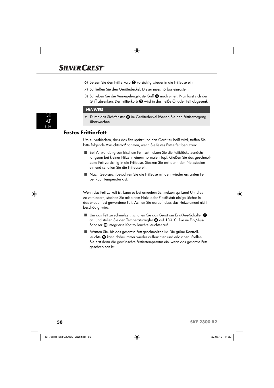 Festes frittierfett, De at ch | Silvercrest SKF 2300 B2 User Manual | Page 53 / 84