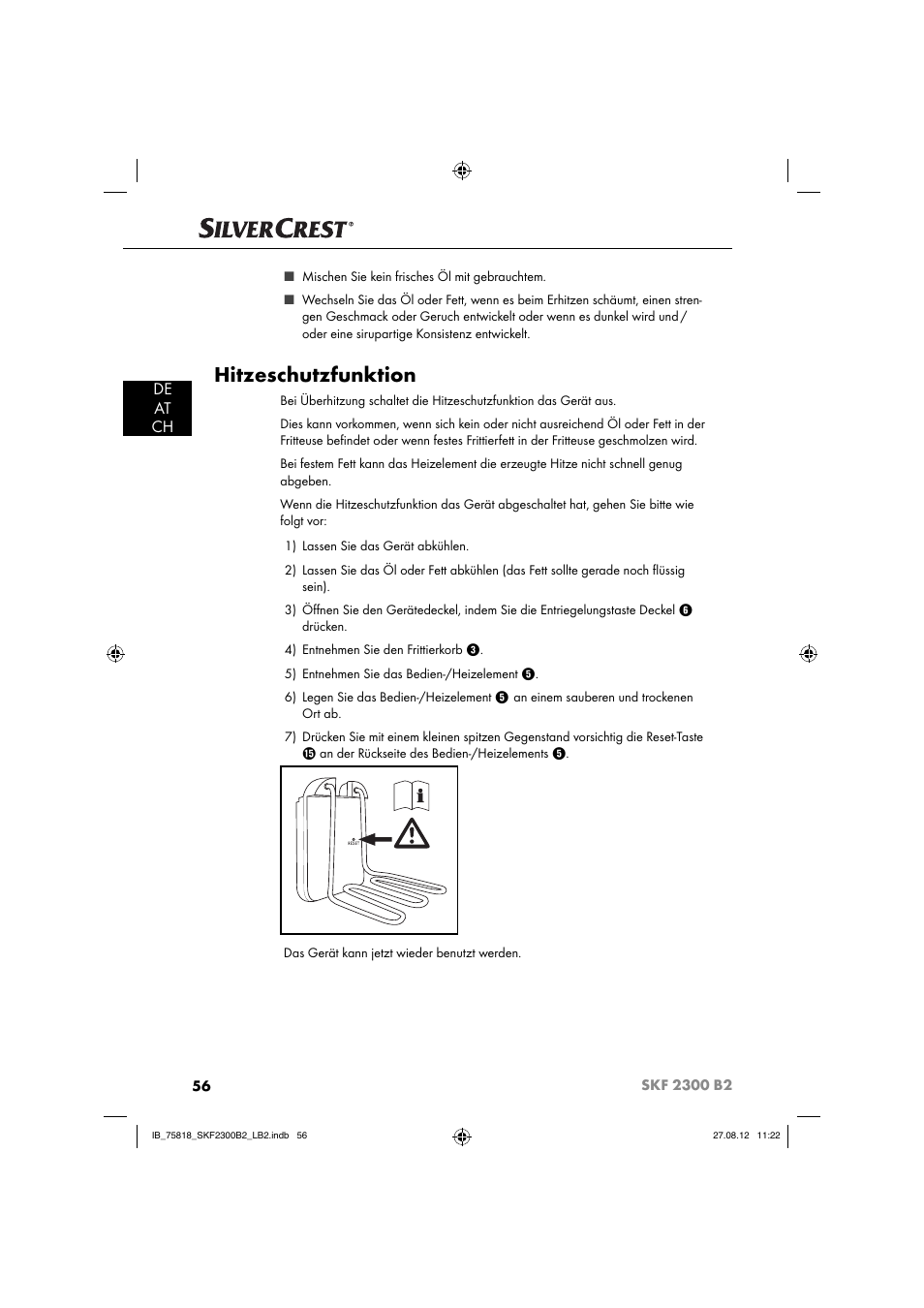 Hitzeschutzfunktion, De at ch | Silvercrest SKF 2300 B2 User Manual | Page 59 / 84
