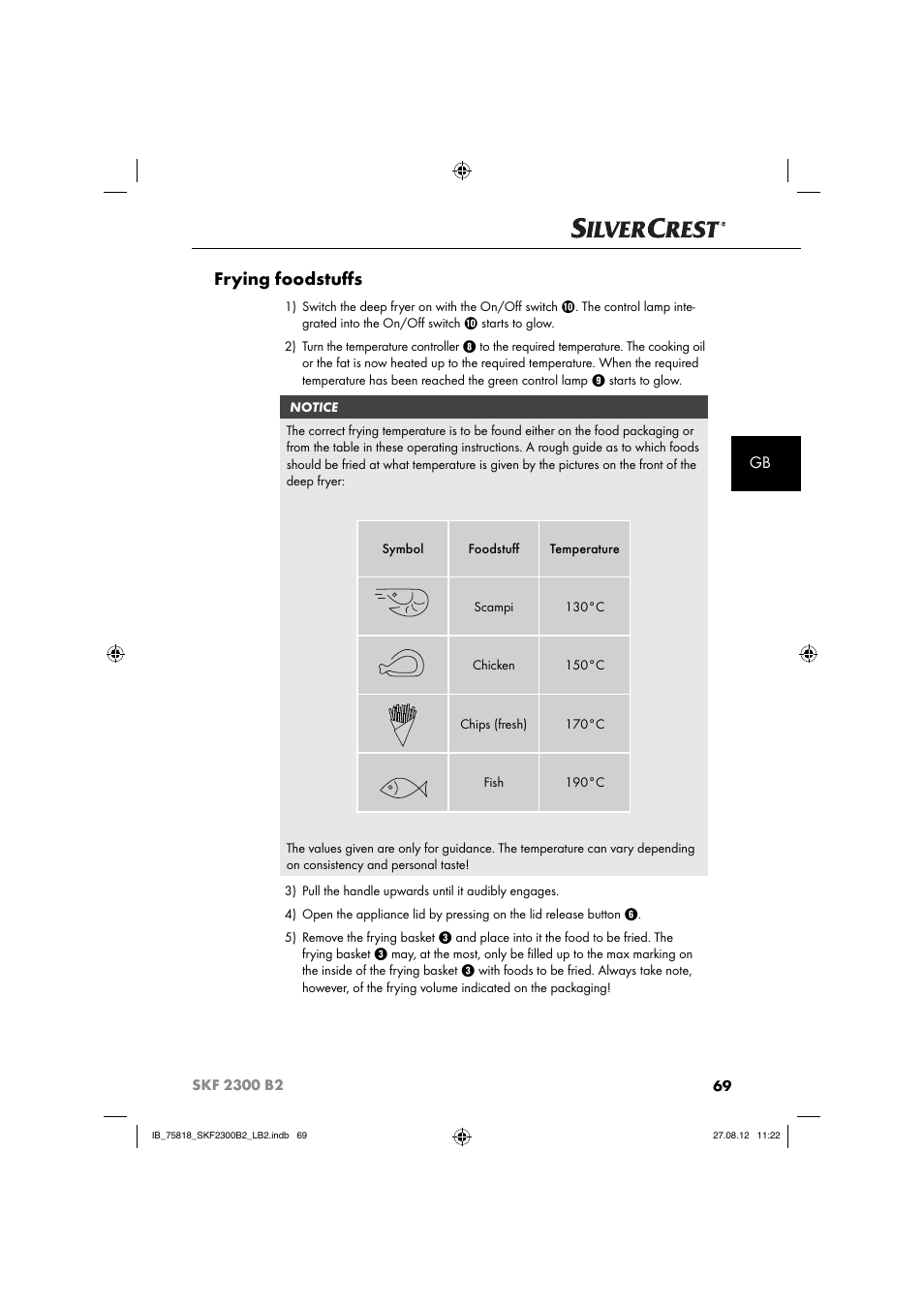 Frying foodstuﬀ s | Silvercrest SKF 2300 B2 User Manual | Page 72 / 84