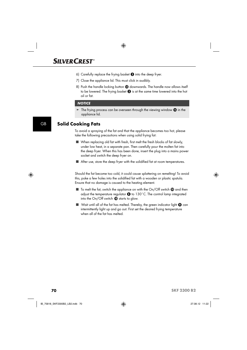 Solid cooking fats | Silvercrest SKF 2300 B2 User Manual | Page 73 / 84