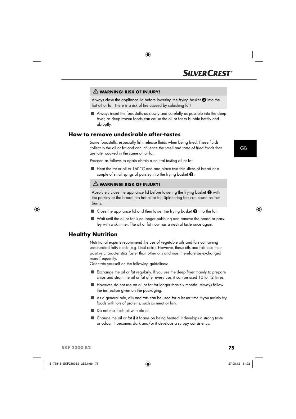 How to remove undesirable after-tastes, Healthy nutrition | Silvercrest SKF 2300 B2 User Manual | Page 78 / 84
