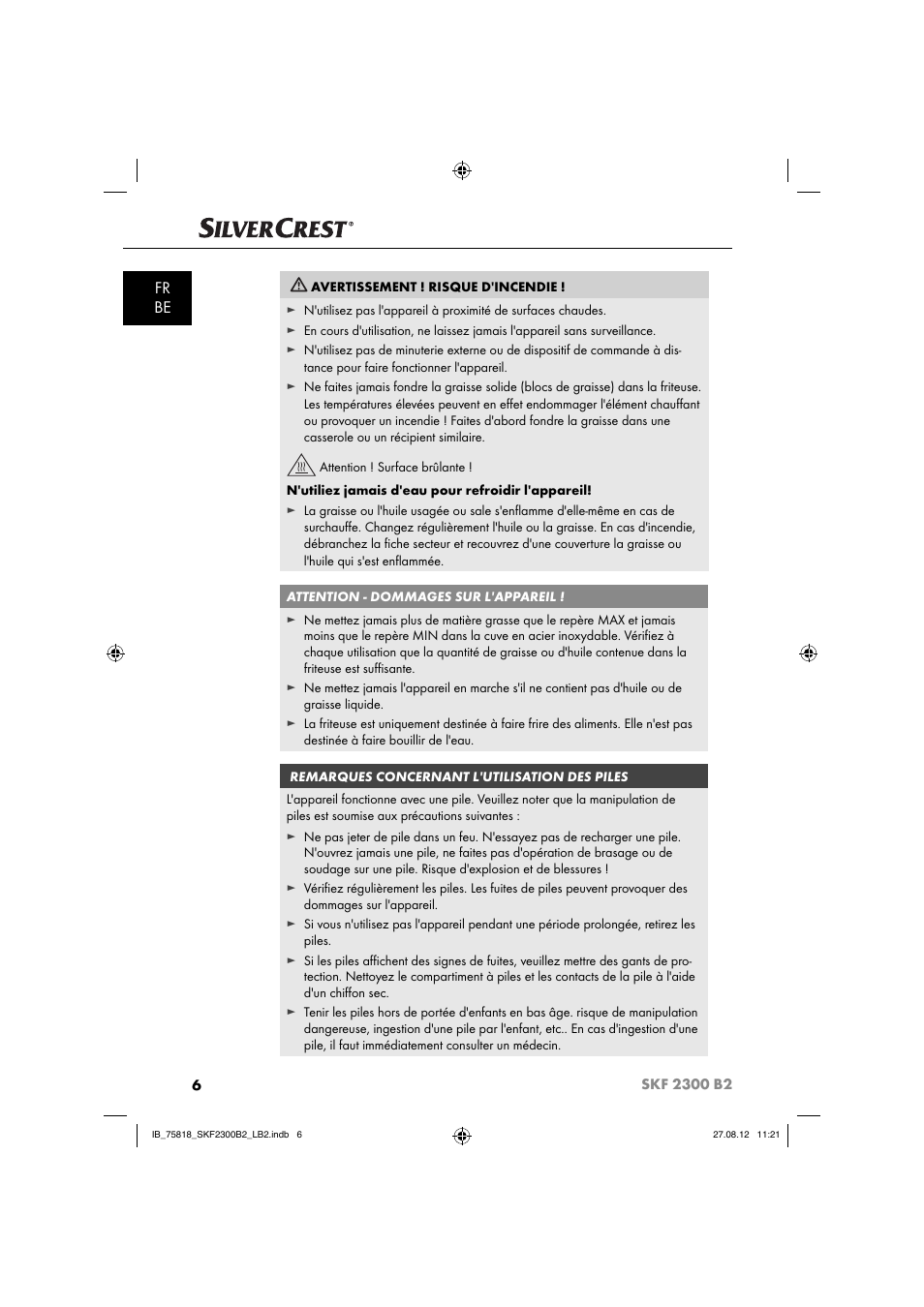 Fr be | Silvercrest SKF 2300 B2 User Manual | Page 9 / 84