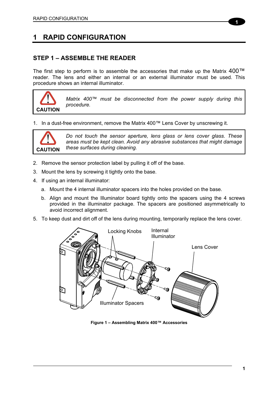 1 rapid configuration, Step 1 – assemble the reader, Rapid configuration | Datalogic Scanning Matrix 400 User Manual | Page 11 / 142