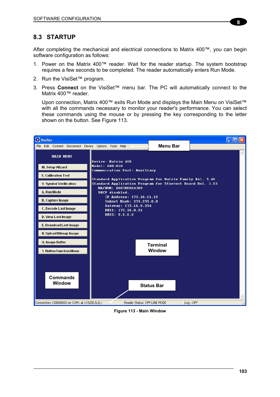 3 startup, Startup | Datalogic Scanning Matrix 400 User Manual | Page 113 / 142