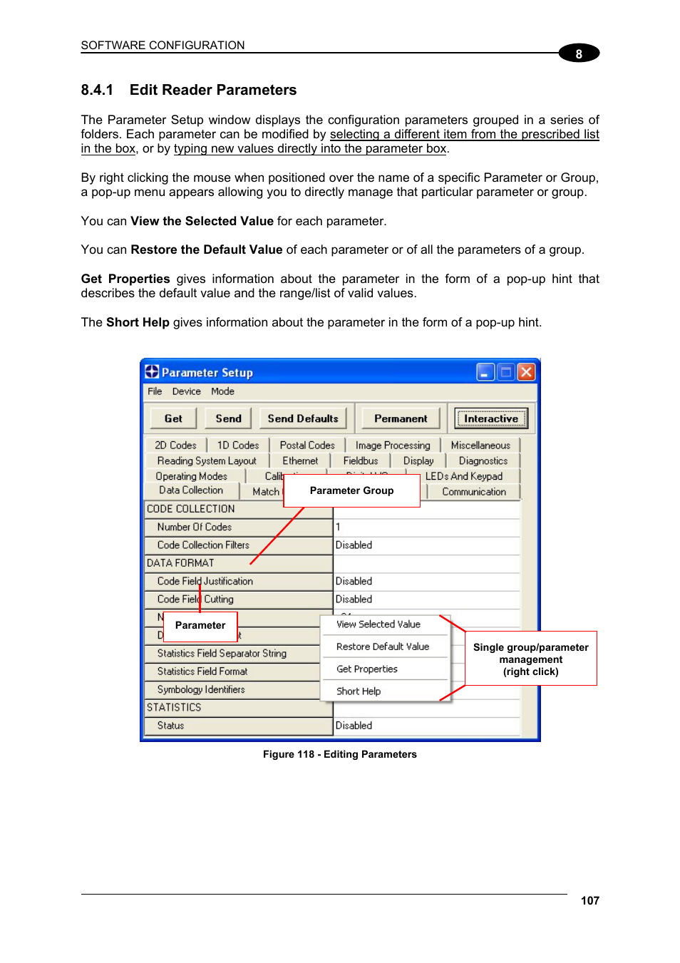 1 edit reader parameters, Edit reader parameters | Datalogic Scanning Matrix 400 User Manual | Page 117 / 142