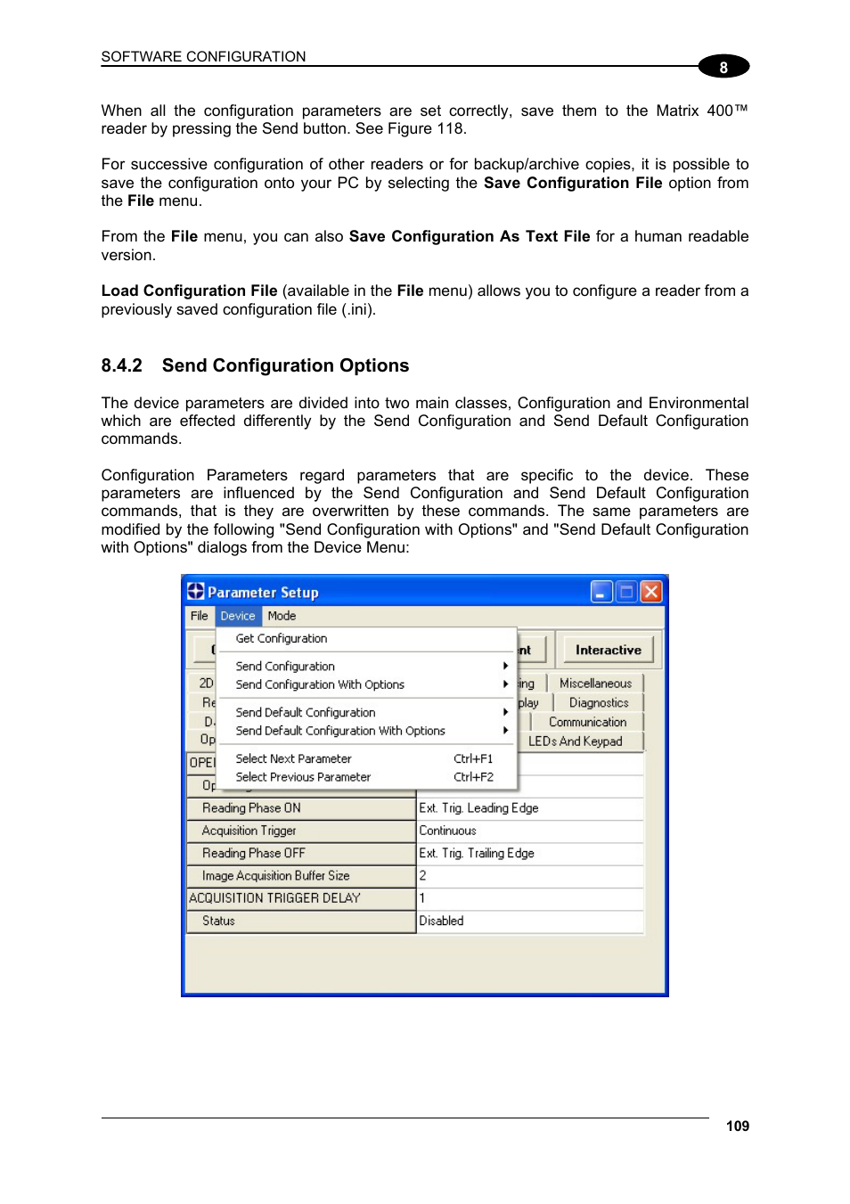 2 send configuration options, Send configuration options | Datalogic Scanning Matrix 400 User Manual | Page 119 / 142