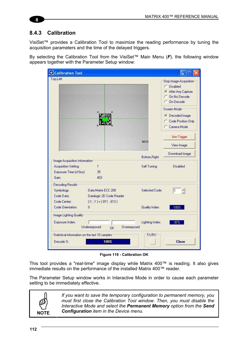 3 calibration, Calibration, D par. 8.4.3) | Performance. see par. 8.4.3 | Datalogic Scanning Matrix 400 User Manual | Page 122 / 142