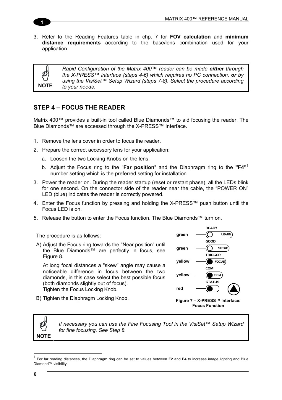 Step 4 – focus the reader | Datalogic Scanning Matrix 400 User Manual | Page 16 / 142