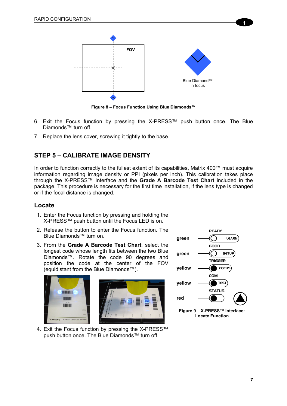 Step 5 – calibrate image density, Figure 8, Locate | Datalogic Scanning Matrix 400 User Manual | Page 17 / 142