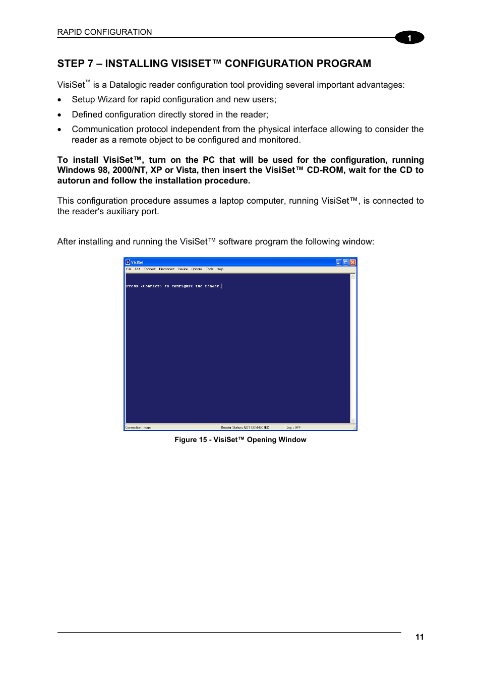 Step 7 – installing visiset™ configuration program | Datalogic Scanning Matrix 400 User Manual | Page 21 / 142