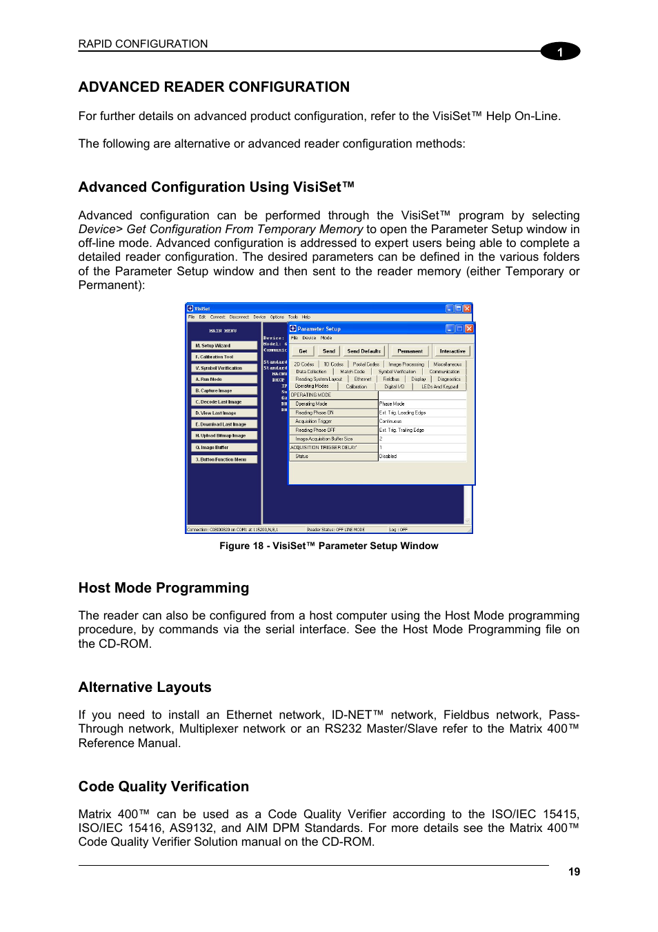 Advanced reader configuration | Datalogic Scanning Matrix 400 User Manual | Page 29 / 142