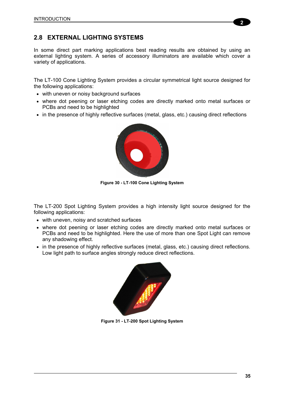 8 external lighting systems, External lighting systems | Datalogic Scanning Matrix 400 User Manual | Page 45 / 142