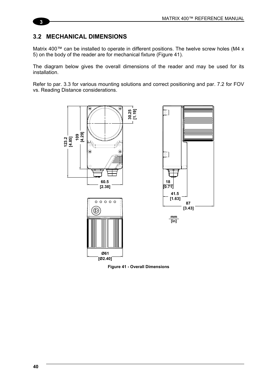 2 mechanical dimensions, Mechanical dimensions | Datalogic Scanning Matrix 400 User Manual | Page 50 / 142