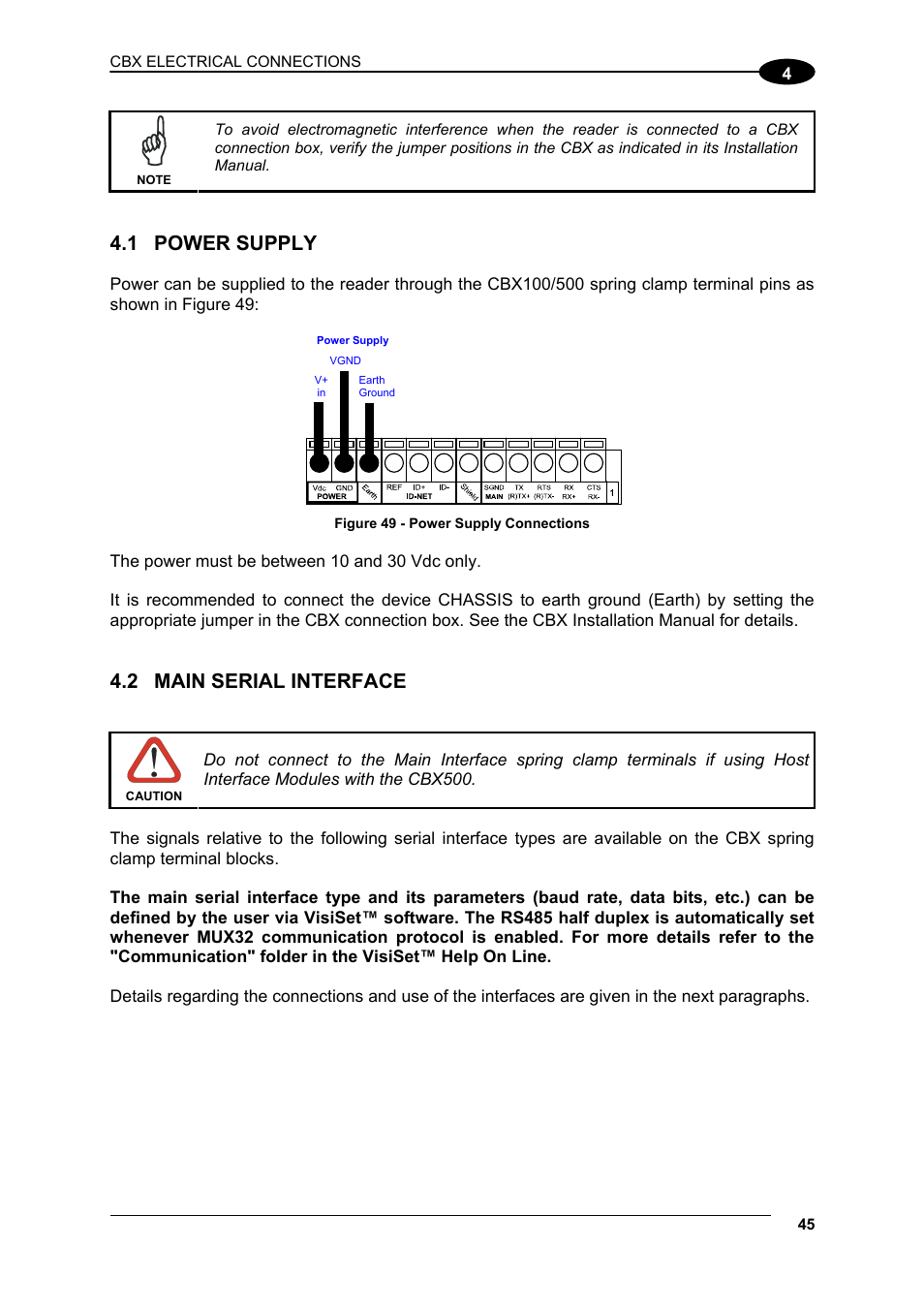 1 power supply, 2 main serial interface, Power supply | Main serial interface | Datalogic Scanning Matrix 400 User Manual | Page 55 / 142