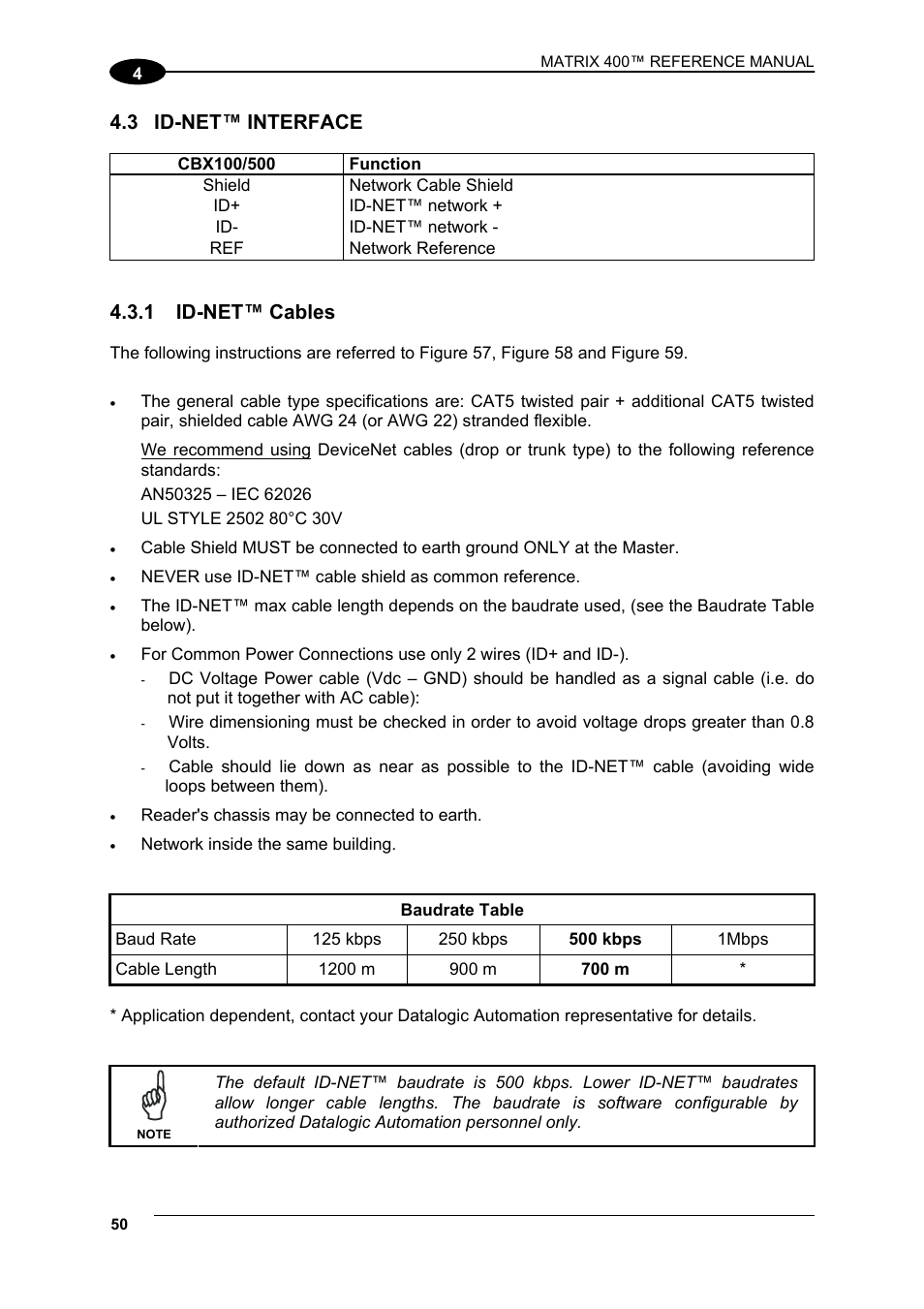 3 id-net™ interface, 1 id-net™ cables, Id-net™ interface | Id-net™ cables, 3 or | Datalogic Scanning Matrix 400 User Manual | Page 60 / 142