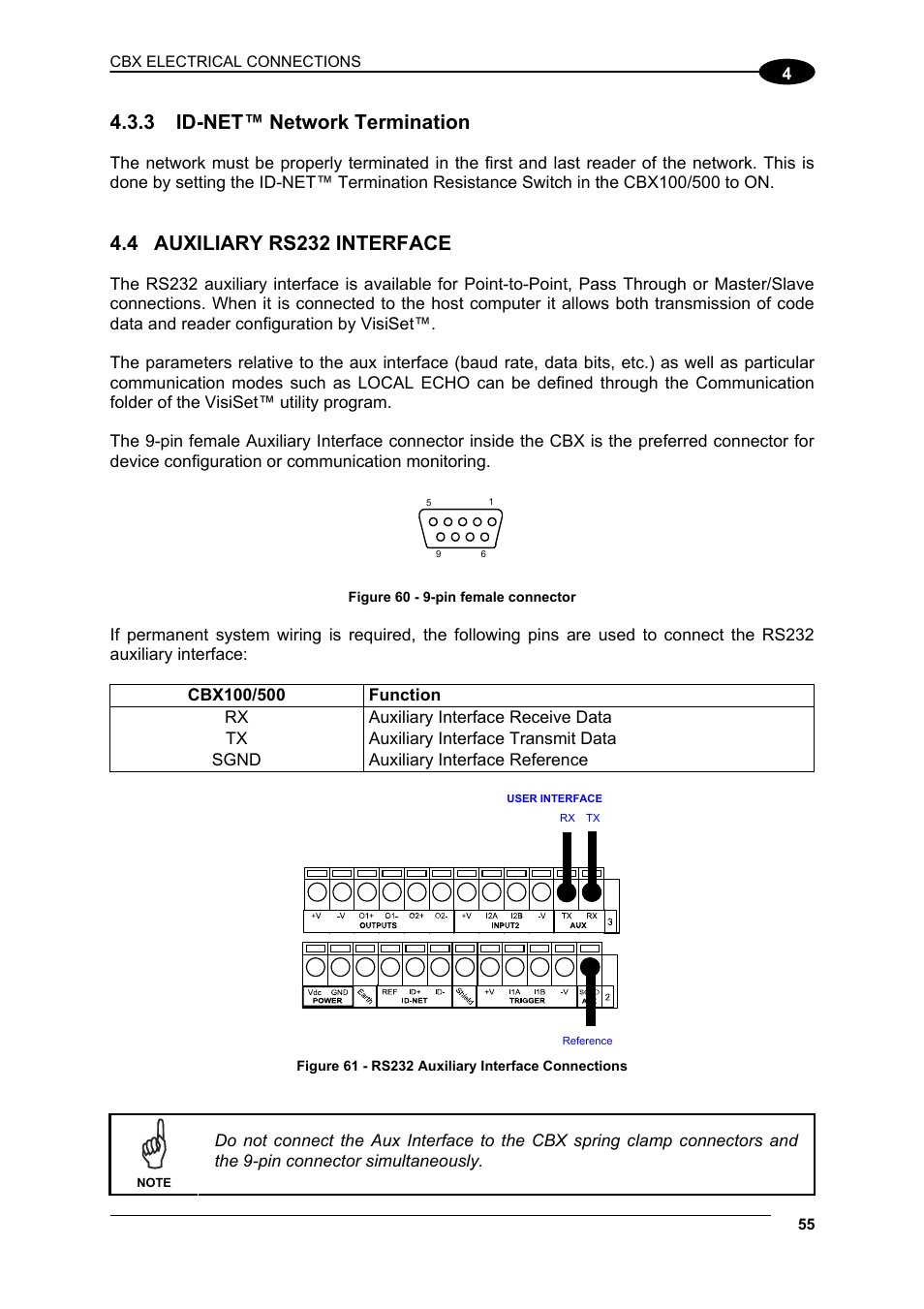 3 id-net™ network termination, 4 auxiliary rs232 interface, Id-net™ network termination | Auxiliary rs232 interface | Datalogic Scanning Matrix 400 User Manual | Page 65 / 142