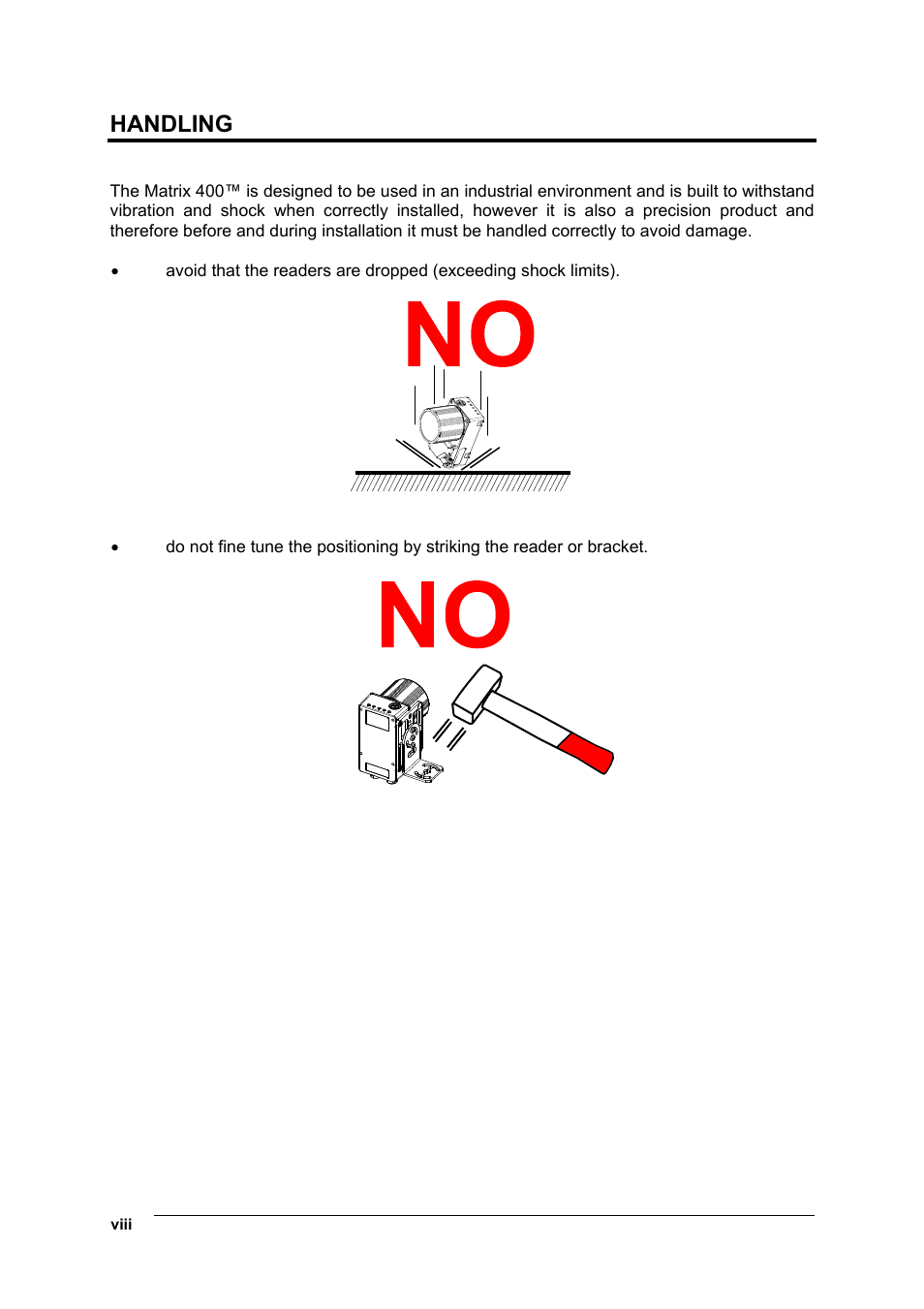 Handling | Datalogic Scanning Matrix 400 User Manual | Page 8 / 142