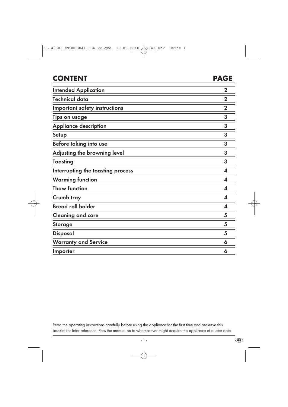 Content page | Silvercrest STOK 800 A1 User Manual | Page 3 / 50