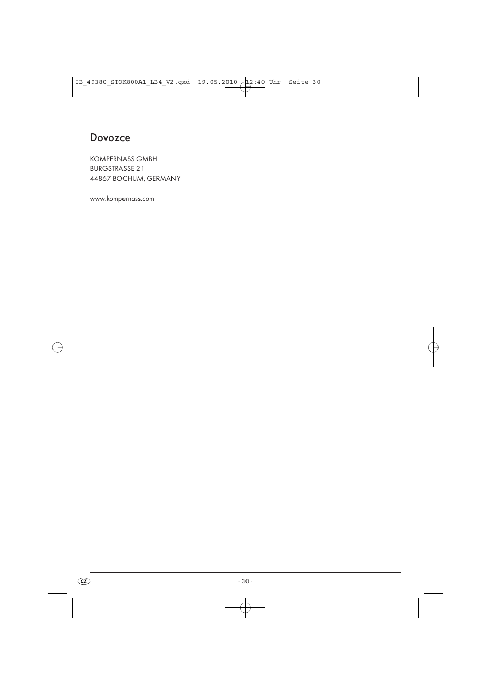 Dovozce | Silvercrest STOK 800 A1 User Manual | Page 32 / 50