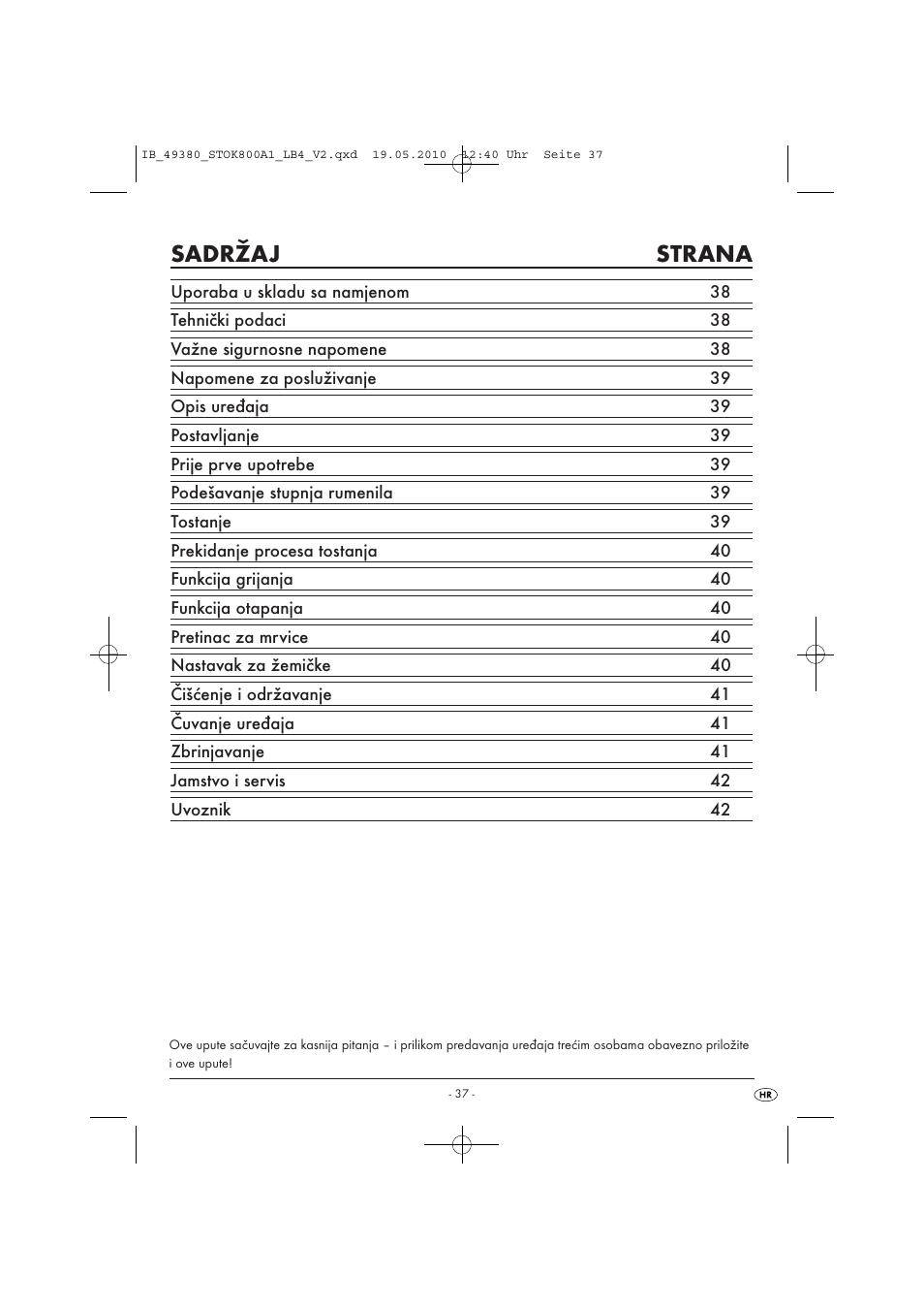 Sadržaj strana | Silvercrest STOK 800 A1 User Manual | Page 39 / 50