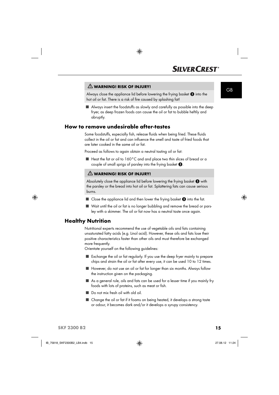 How to remove undesirable after-tastes, Healthy nutrition | Silvercrest SKF 2300 B2 User Manual | Page 18 / 104