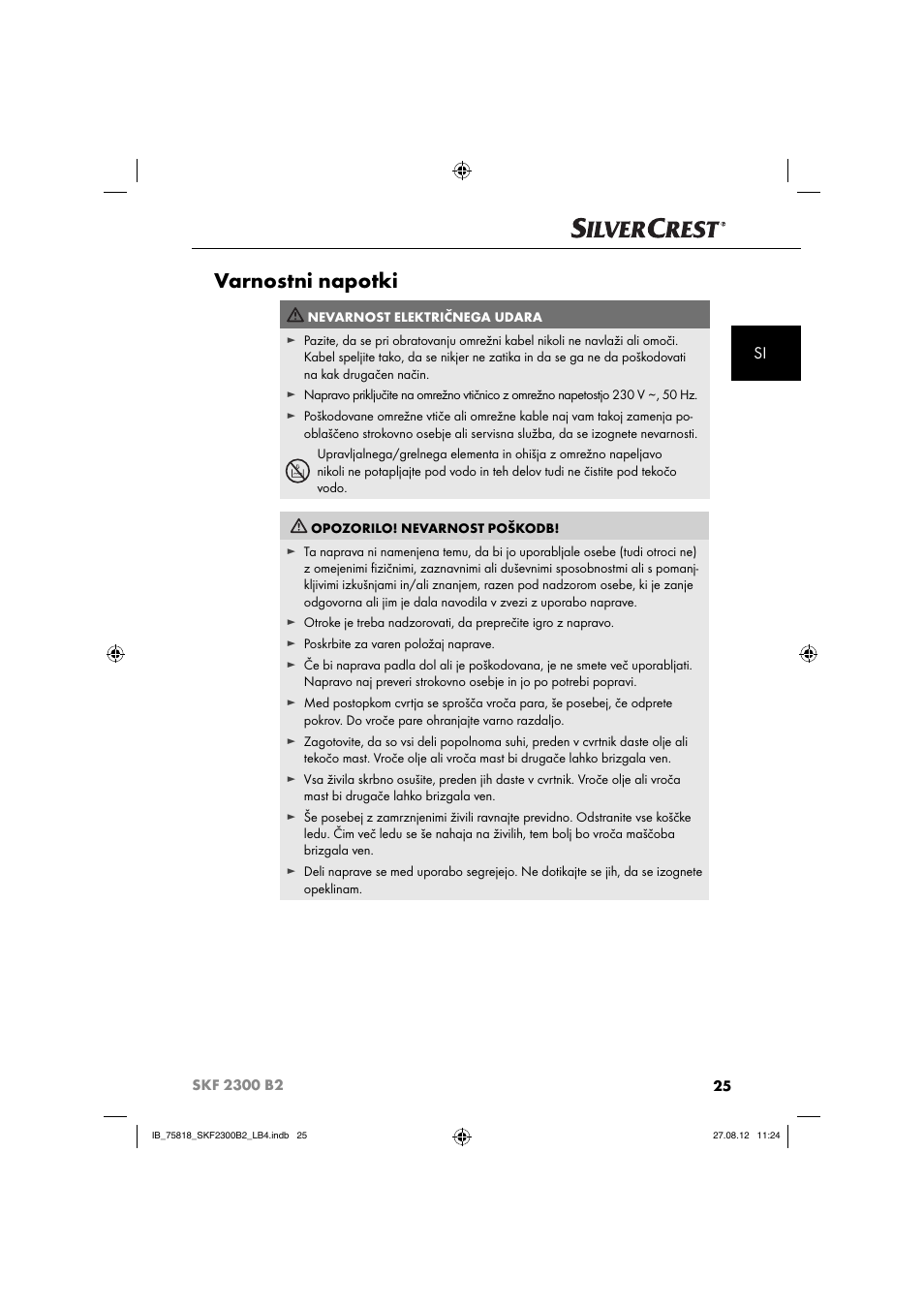Varnostni napotki | Silvercrest SKF 2300 B2 User Manual | Page 28 / 104