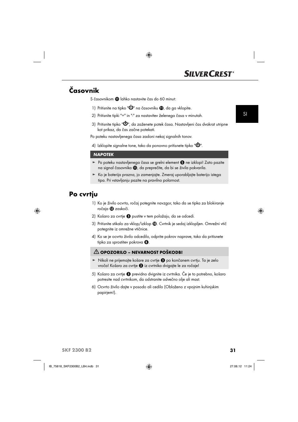 Časovnik, Po cvrtju | Silvercrest SKF 2300 B2 User Manual | Page 34 / 104