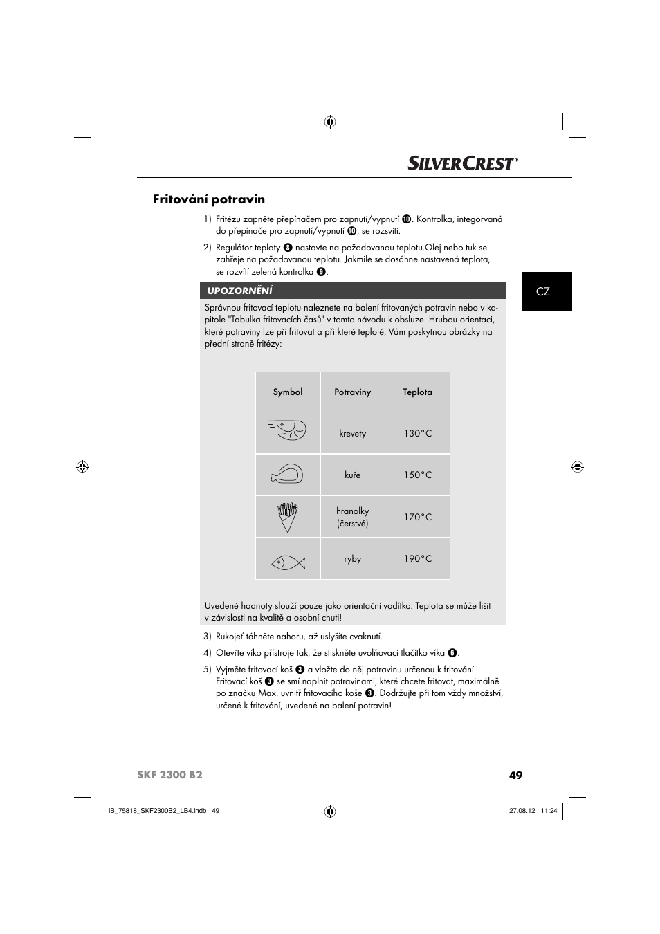 Fritování potravin | Silvercrest SKF 2300 B2 User Manual | Page 52 / 104
