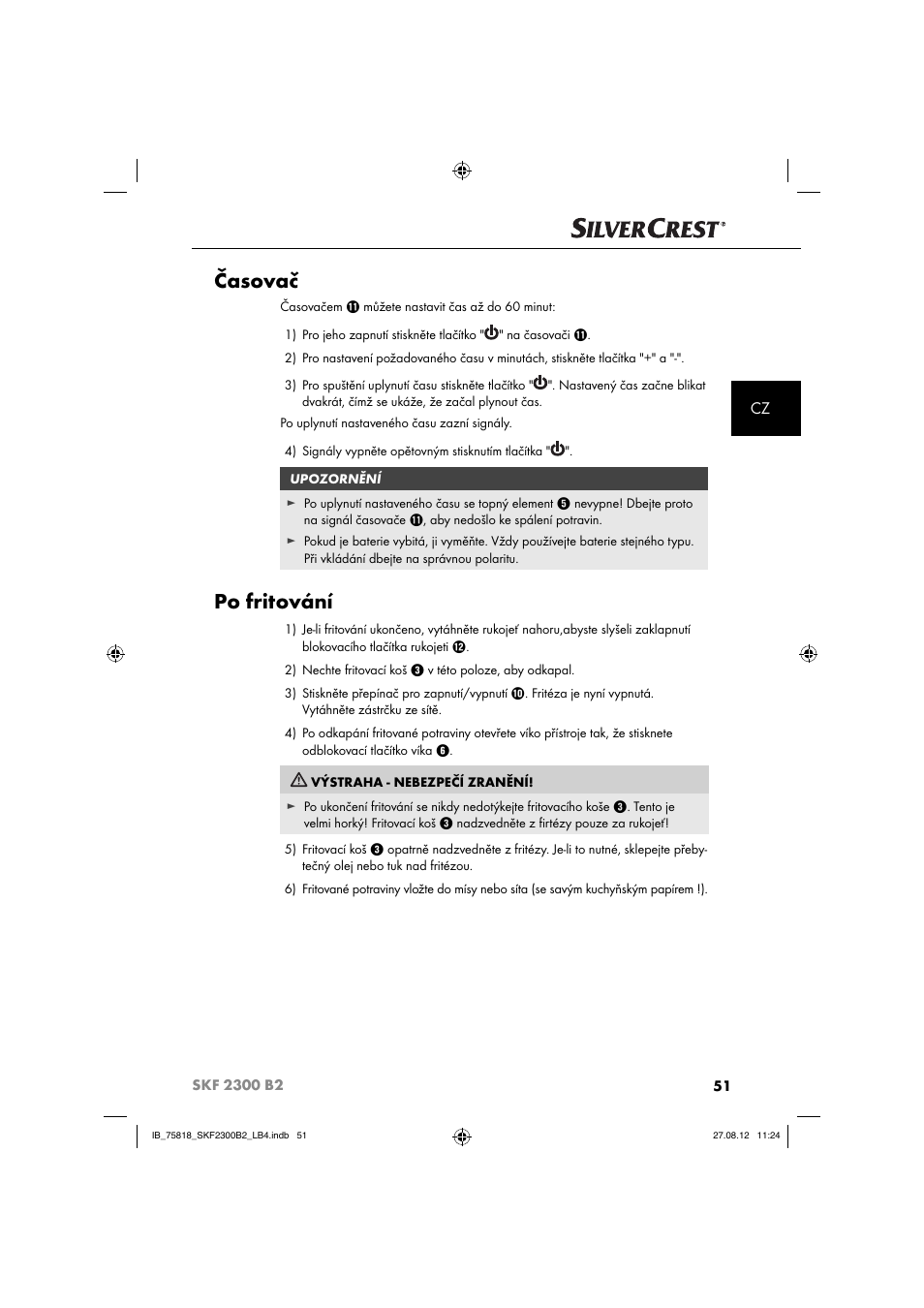 Časovač, Po fritování | Silvercrest SKF 2300 B2 User Manual | Page 54 / 104