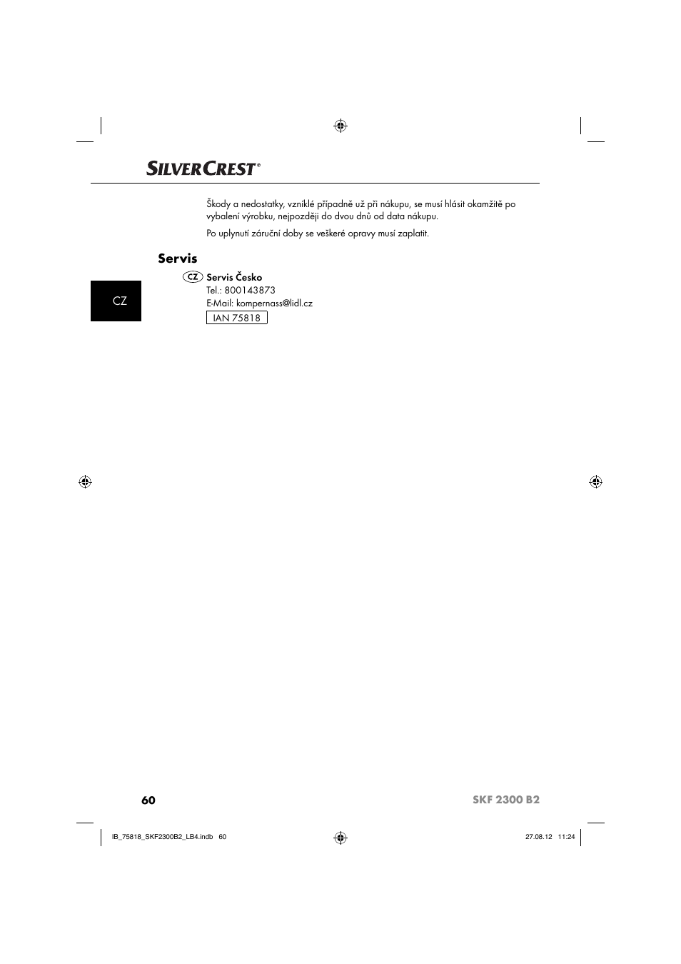 Servis | Silvercrest SKF 2300 B2 User Manual | Page 63 / 104