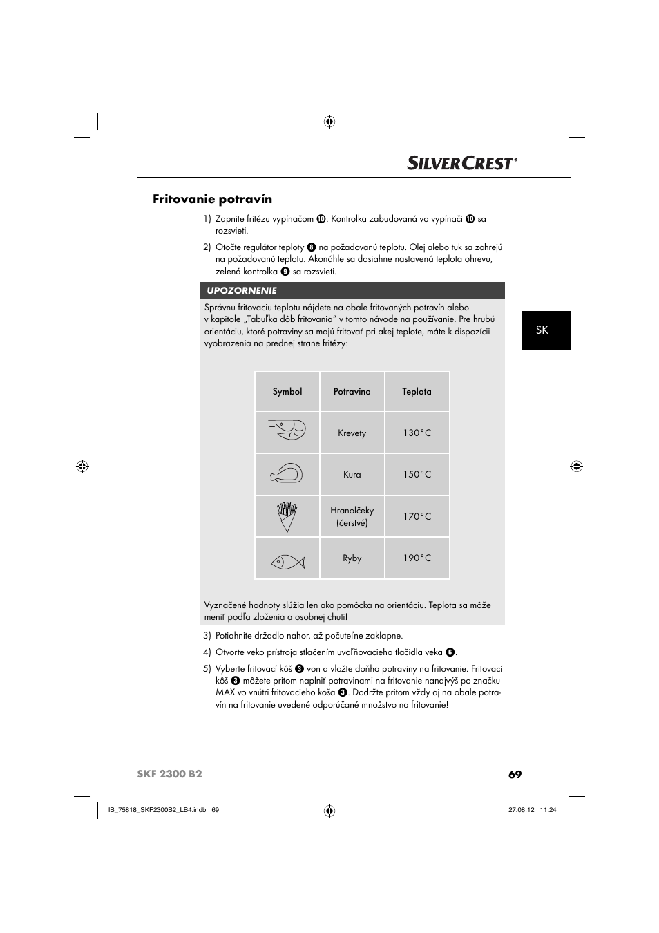 Fritovanie potravín | Silvercrest SKF 2300 B2 User Manual | Page 72 / 104