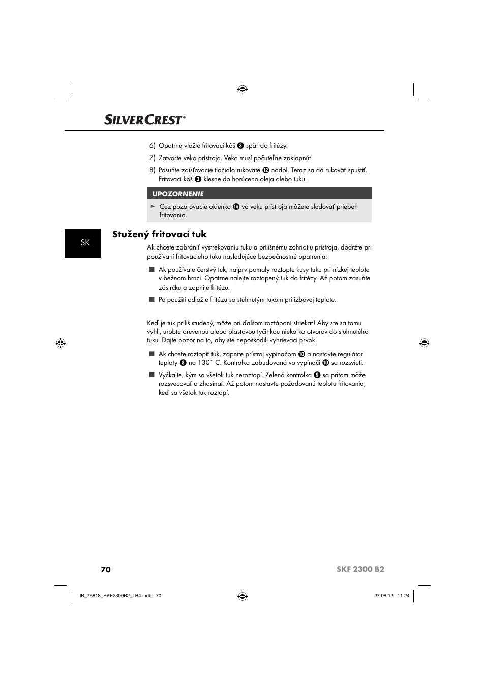 Stužený fritovací tuk | Silvercrest SKF 2300 B2 User Manual | Page 73 / 104