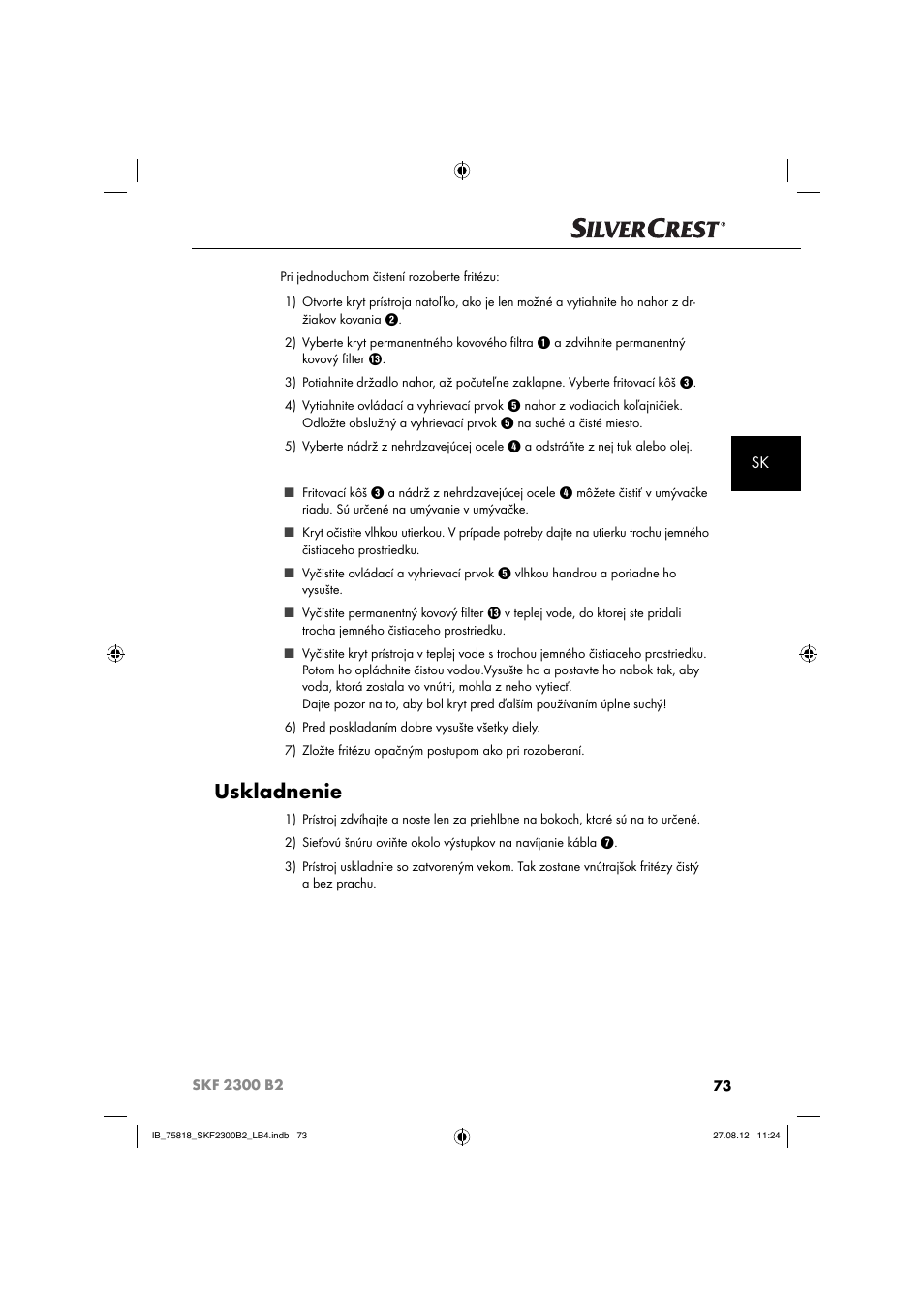 Uskladnenie | Silvercrest SKF 2300 B2 User Manual | Page 76 / 104